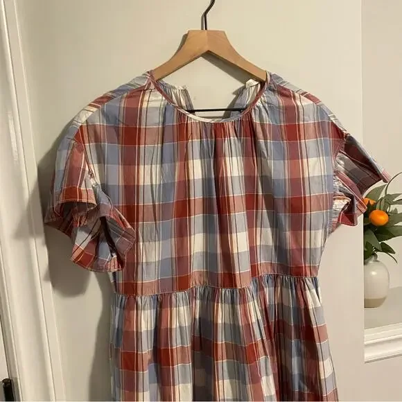 NWT Ulla Johnson Red Blue Plaid Mini Dress 2 - Picture 11 of 13